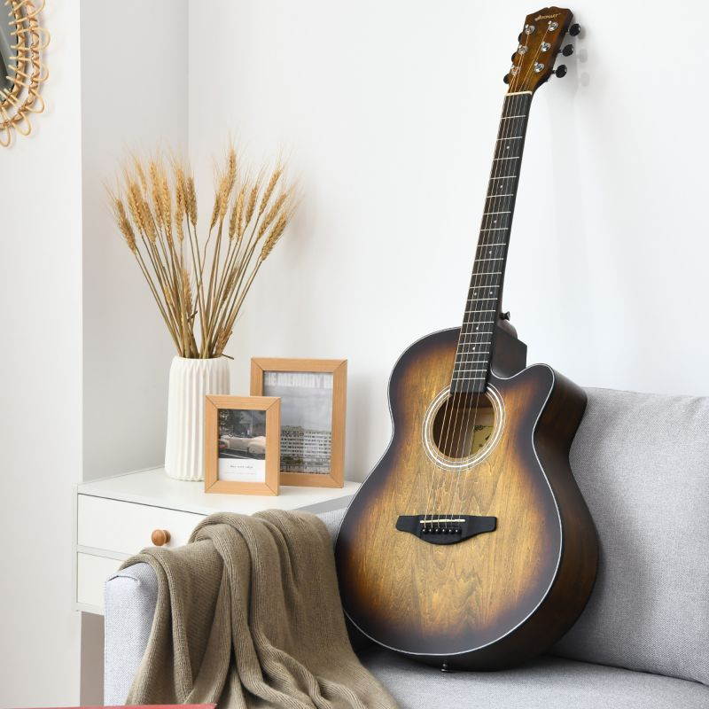 Sonart 40'' Full Size Cutaway Acoustic Guitar Starter Guitarra Bundle Kit Coffee