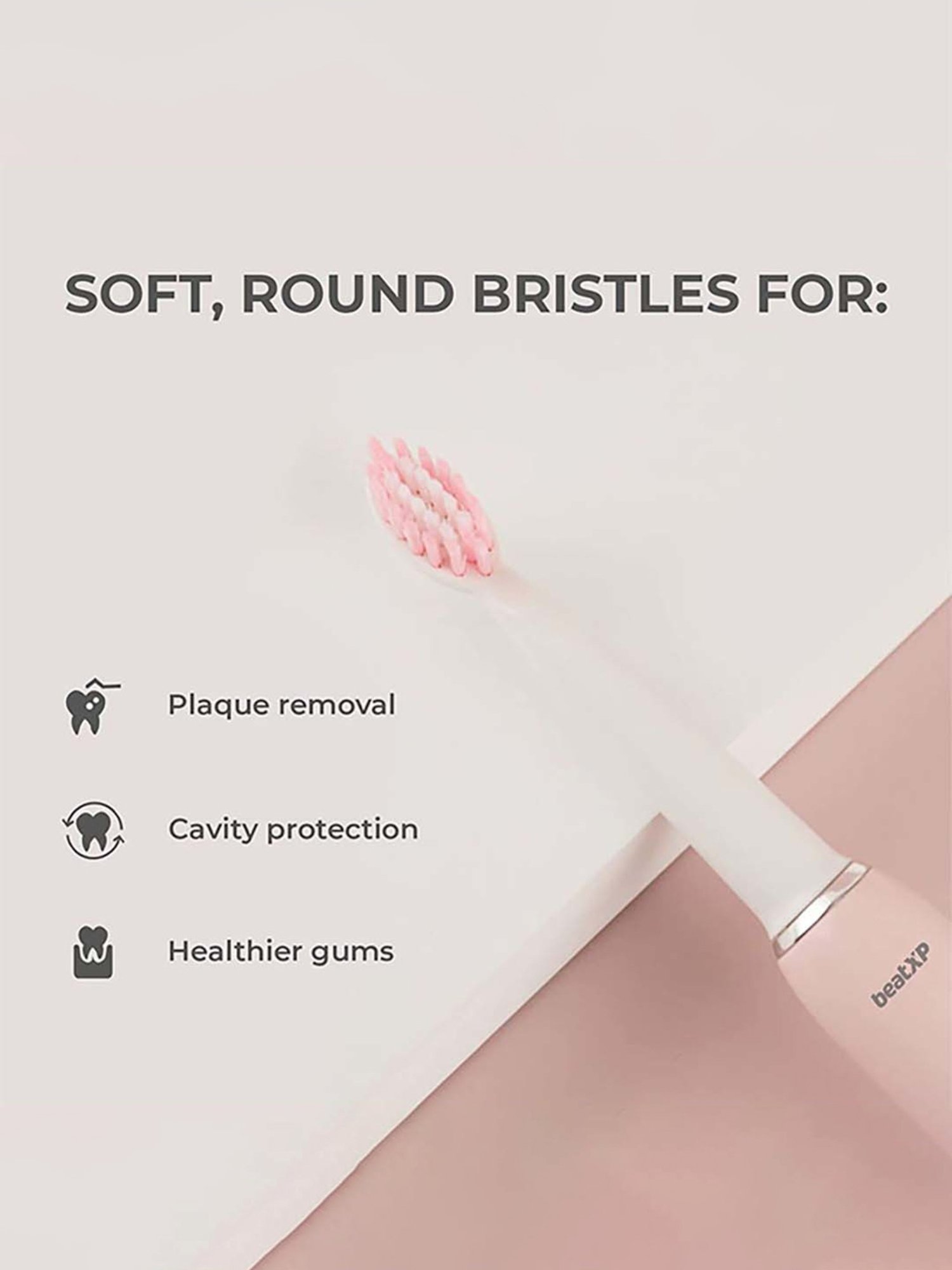 beatXP Buzz Sonic Electric Toothbrush with 3 Cleaning Modes (Pink)