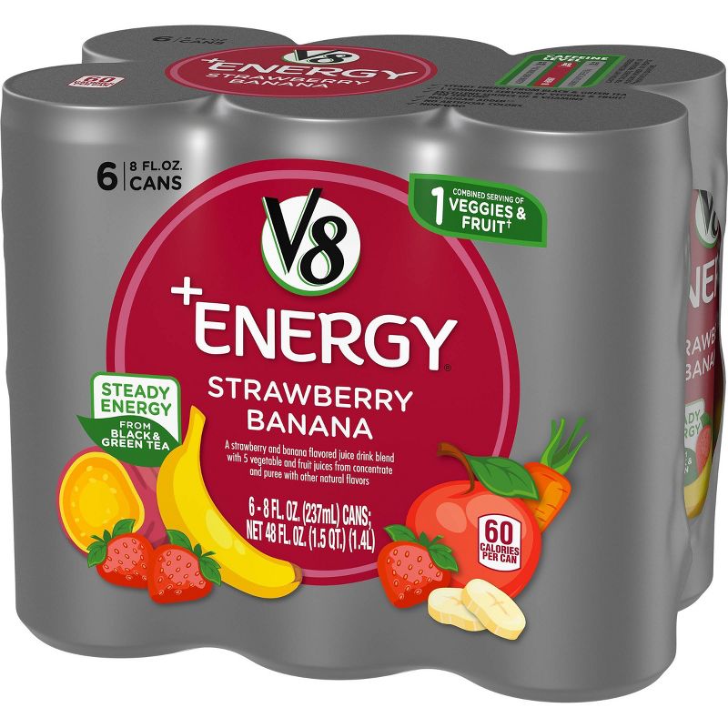 V8 +Energy Strawberry Banana Juice - 6pk/8 fl oz Cans