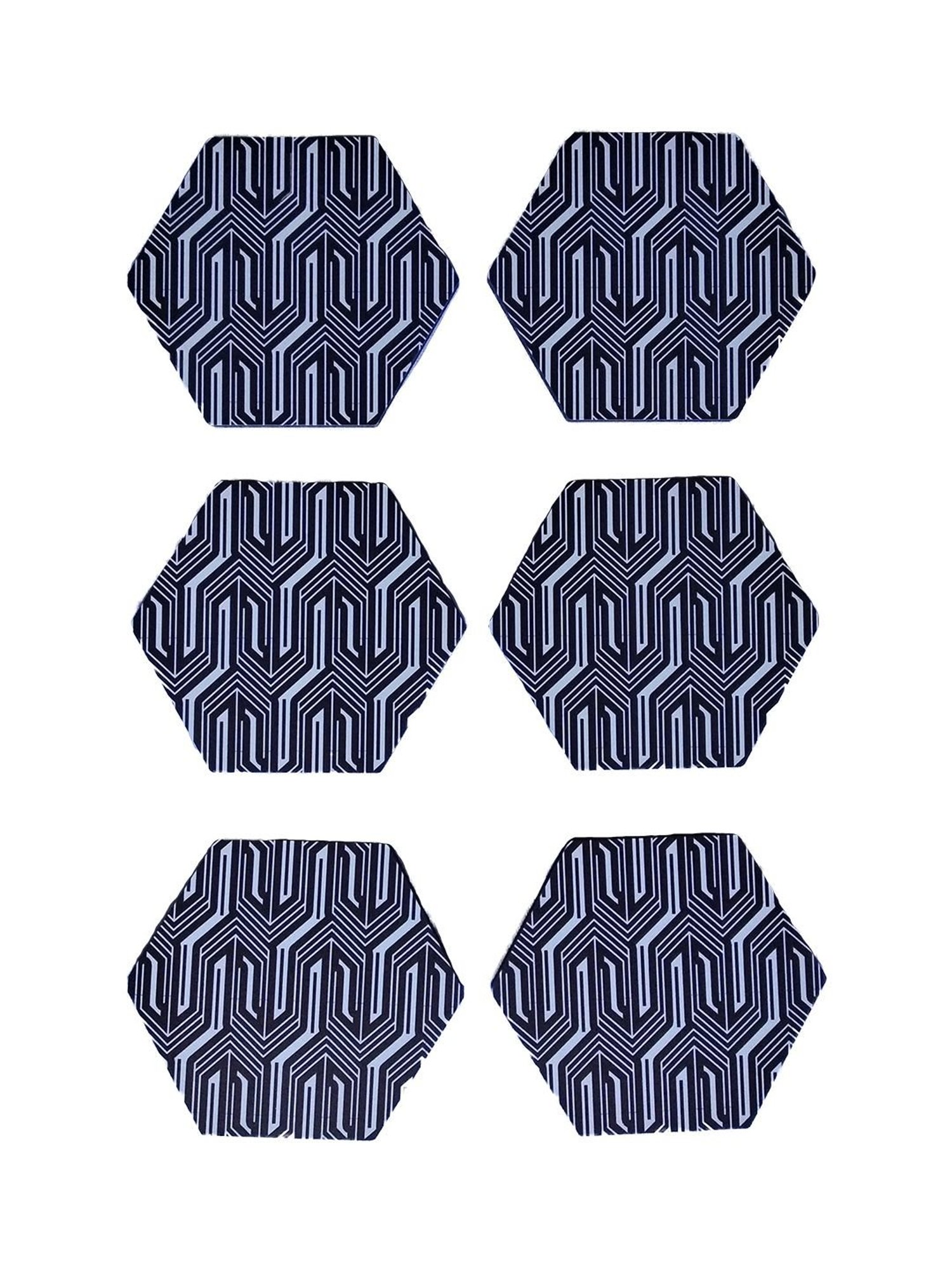 Crayton Hexagon Black & White MDF Coaster with Holder - Set of 6