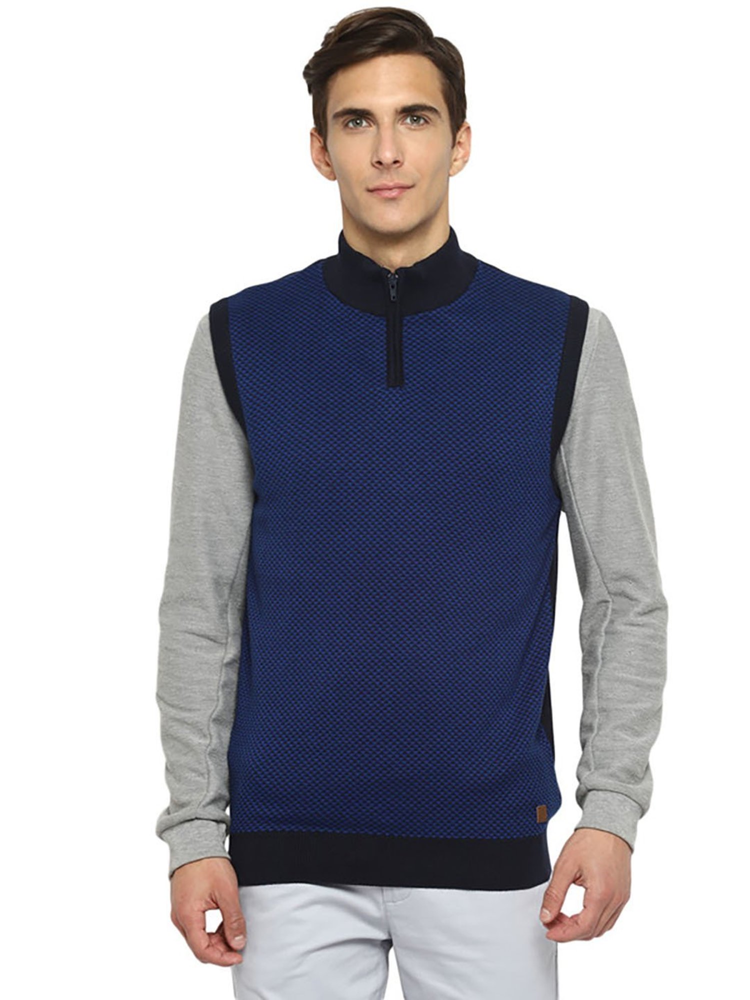 Turtle Navy & Black Cotton Regular Fit Self Design Sweater