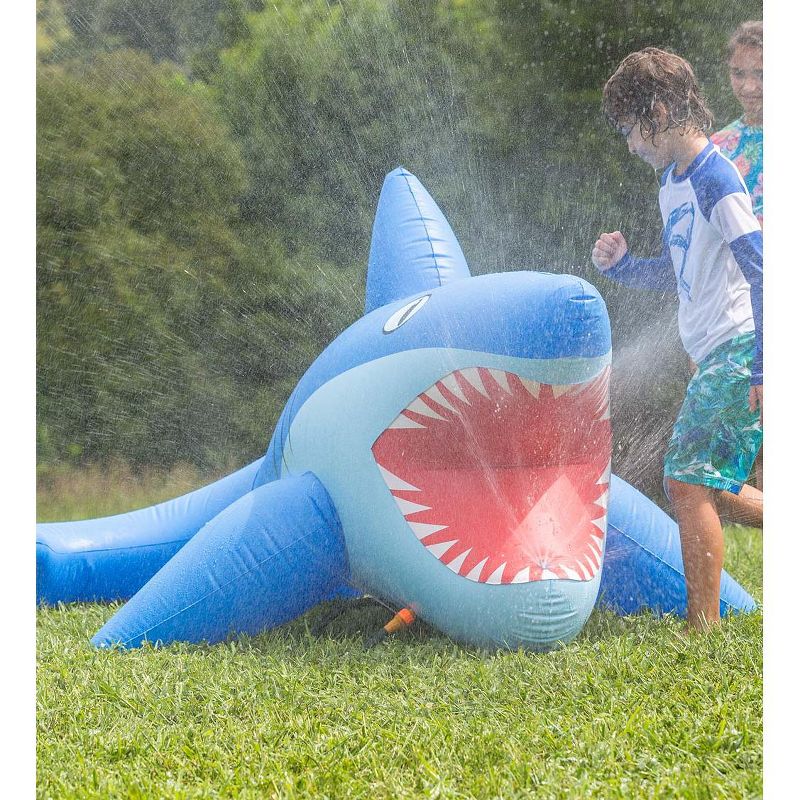 HearthSong - Kids 8'L Giant Inflatable Shark Sprinkler for Kids' Outdoor Active Water Play, 8'L x 4 1/2 'W x 3 1/2 'H