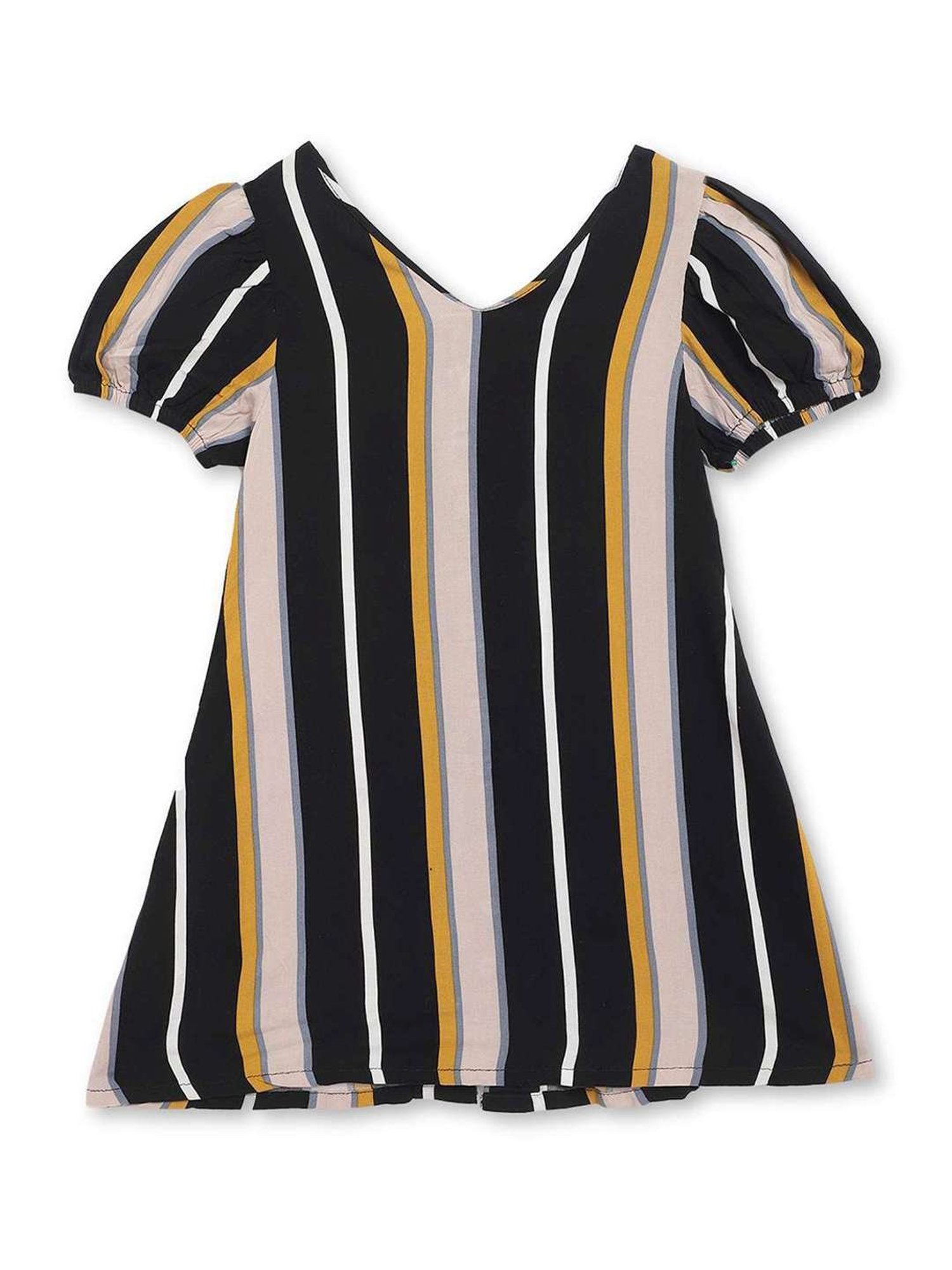 Cantabil Kids Black & Yellow Striped Dress