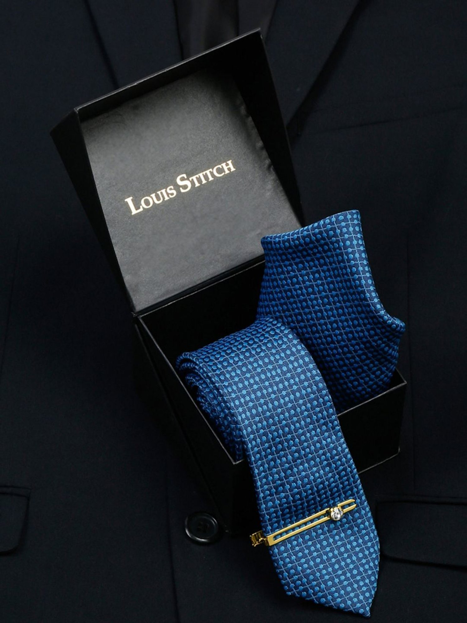 Louis Stitch Blue Embroidered Necktie Gift Set - Set of 3