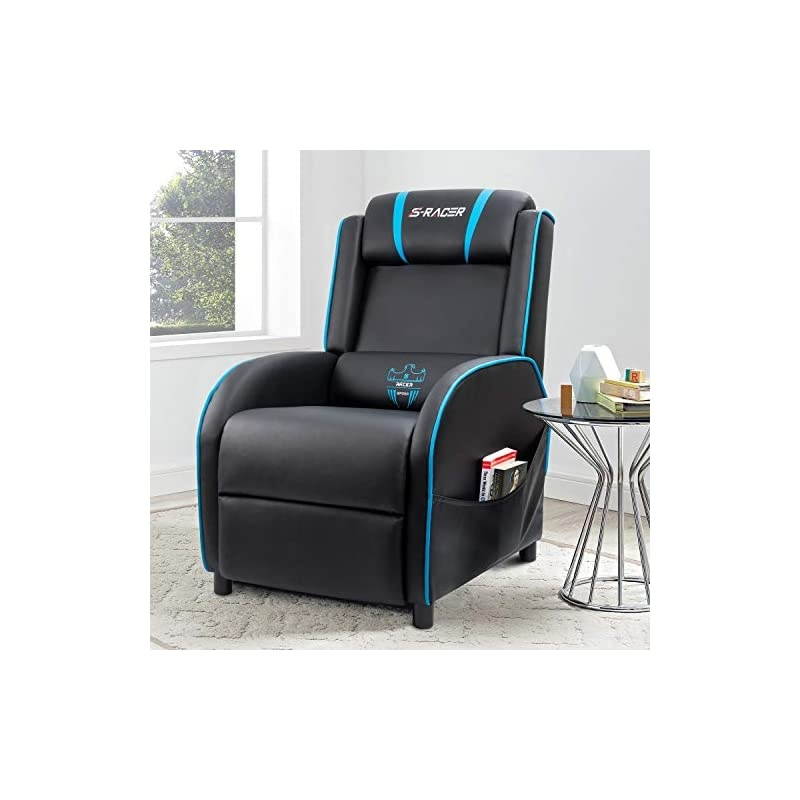 Gaming Recliner Chair Racing Style Single Living Room Sofa Recliner PU Leather Recliner Seat Home Theater Seating (Blue)