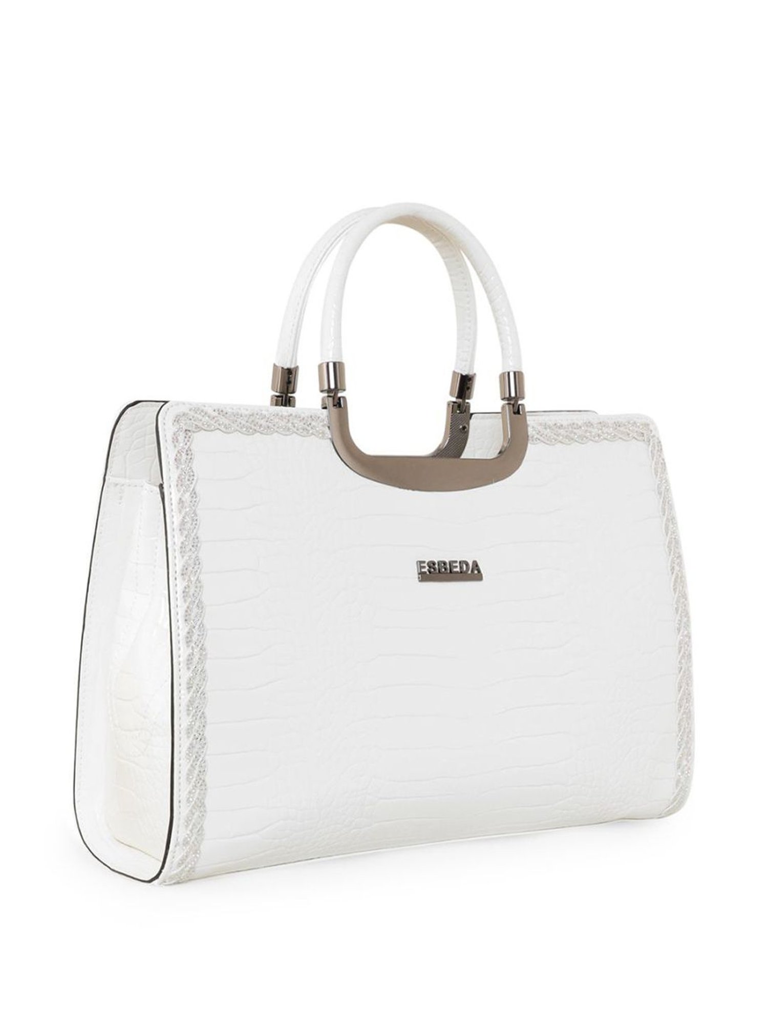 Esbeda Glossy White PU Textured Handbag
