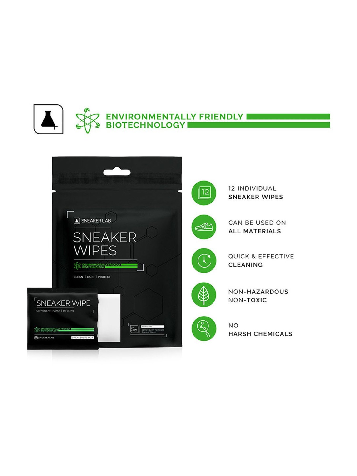 Sneaker Lab Environmentally Friendly Shoe Cleaner Wipes - 12 Pack