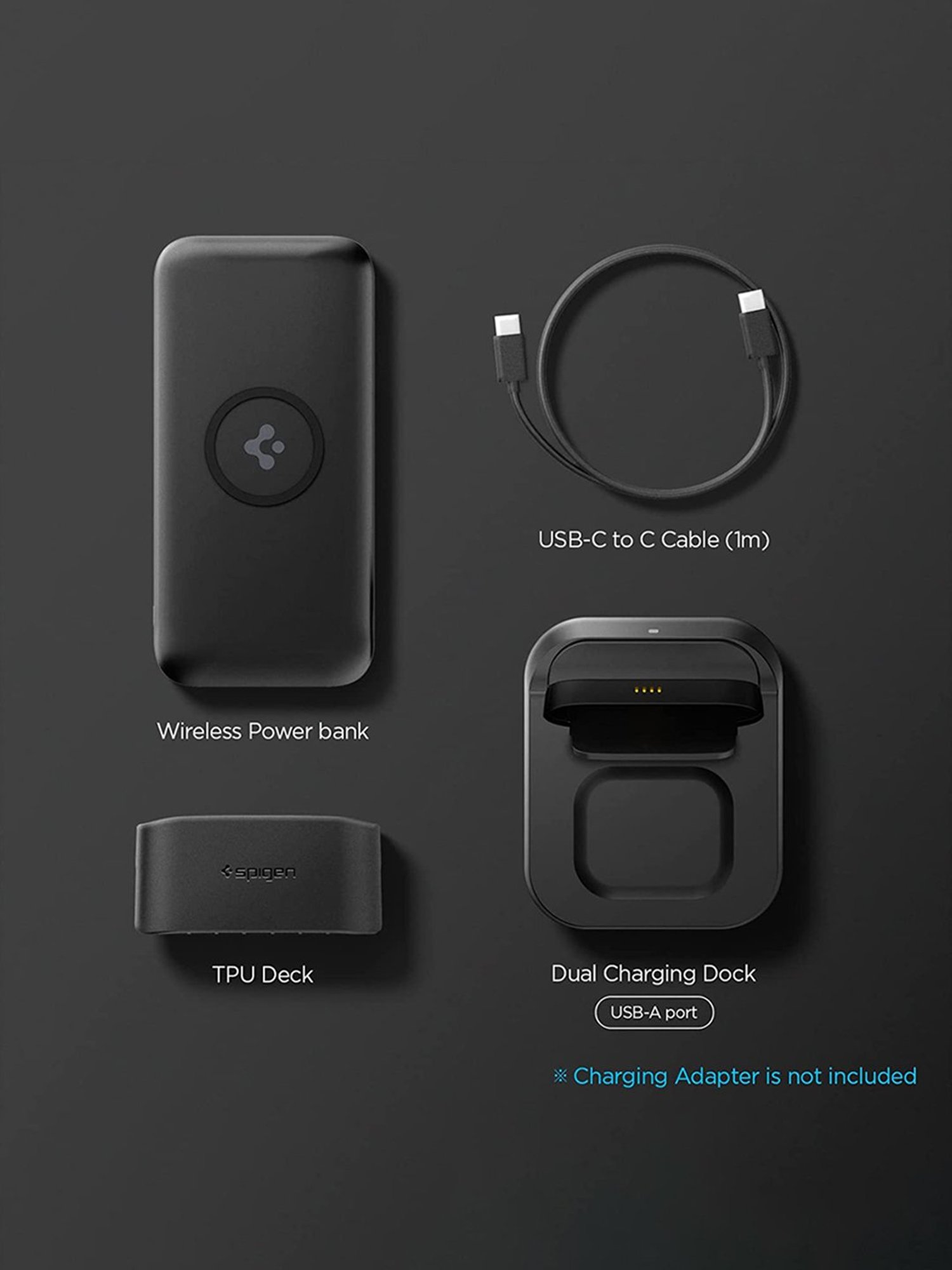 Spigen 5in1 10000 mAh Wireless Power Bank with USB-A Dual Charging Dock (Black)