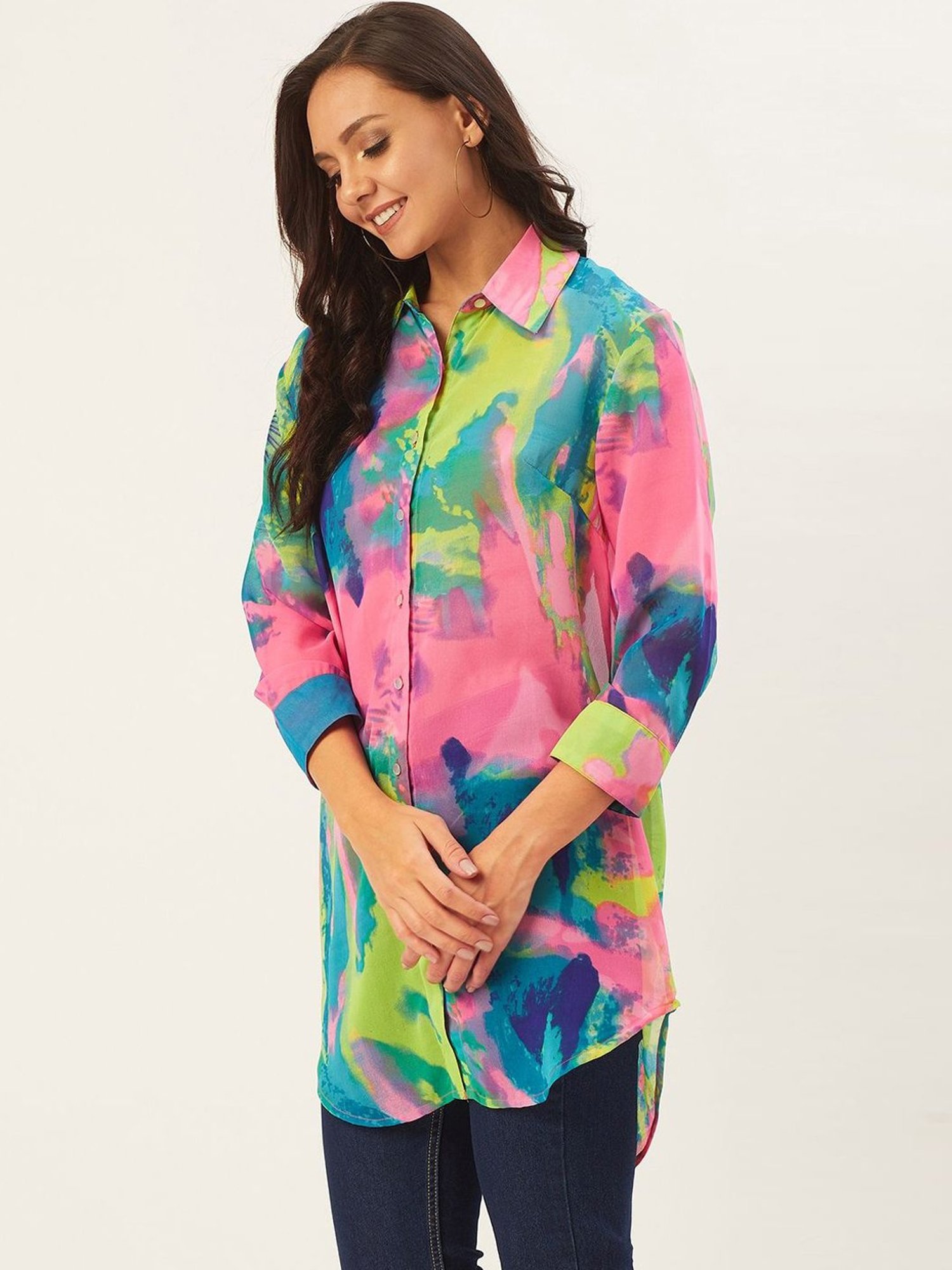 Anvi Be Yourself Pink & Blue Tie & Dye Shirt