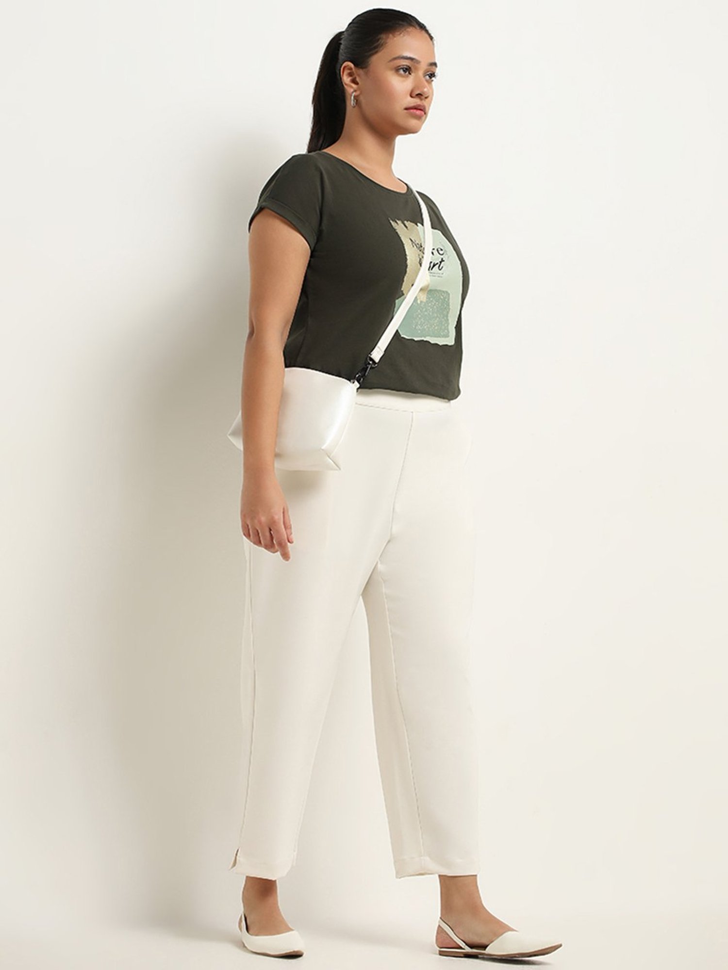 Gia by Westside Olive Text Printed T-Shirt