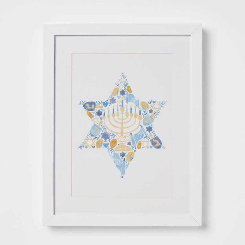 11" x 14" Happy Hanukkah Star Wall Art White Matte - Threshold™