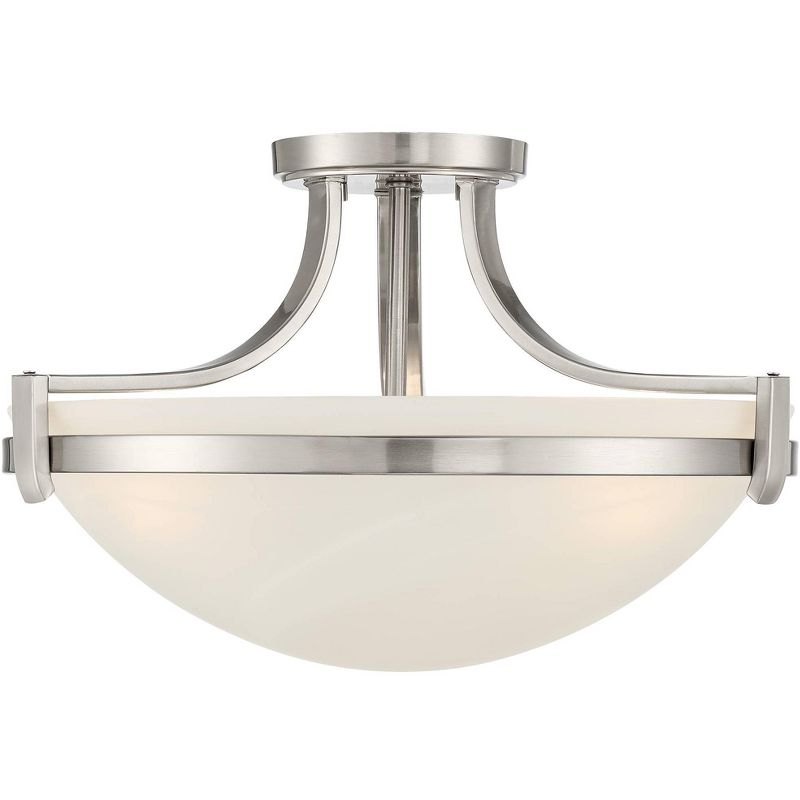 Regency Hill Modern Ceiling Light Semi Flush Mount Fixture Brushed Nickel 18" Wide Marbleized Glass Bowl for Living Room Kitchen
