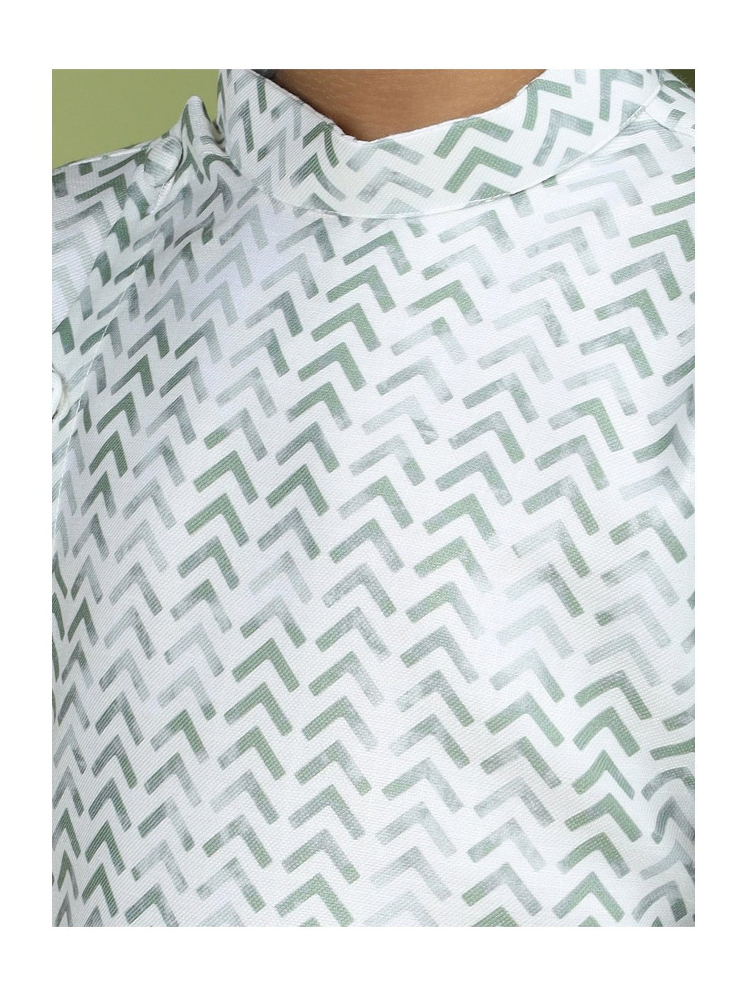 TABARD Kids White & Green Printed Full Sleeves Kurta with Pyjamas