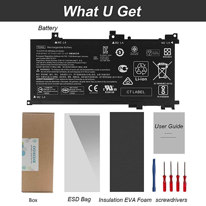 TE04XL Battery 154V 633Wh Compatible with Owmen 15AX200 15AX250WM 15AX210NR 15AX243DX 15AX252NR 15AX220TX Pavilion 15BC 15BC200NB 15BC251NR 15BC260NZ TE04XL