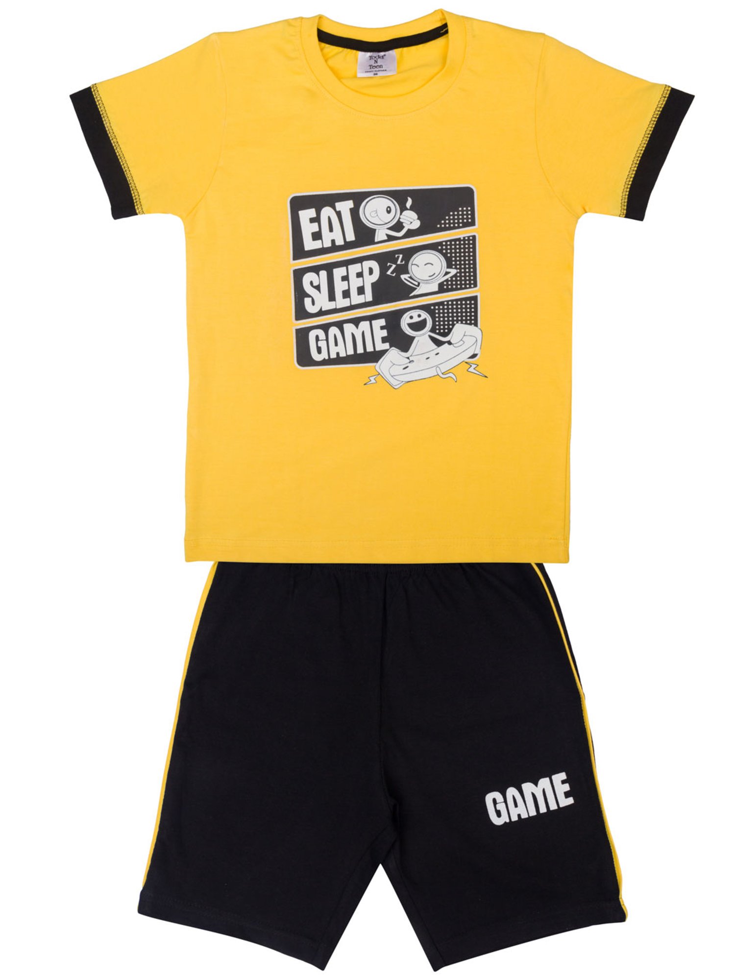 Todd N Teen Kids Yellow & Navy Printed T-Shirt with Bermudas (Pack Of 2)