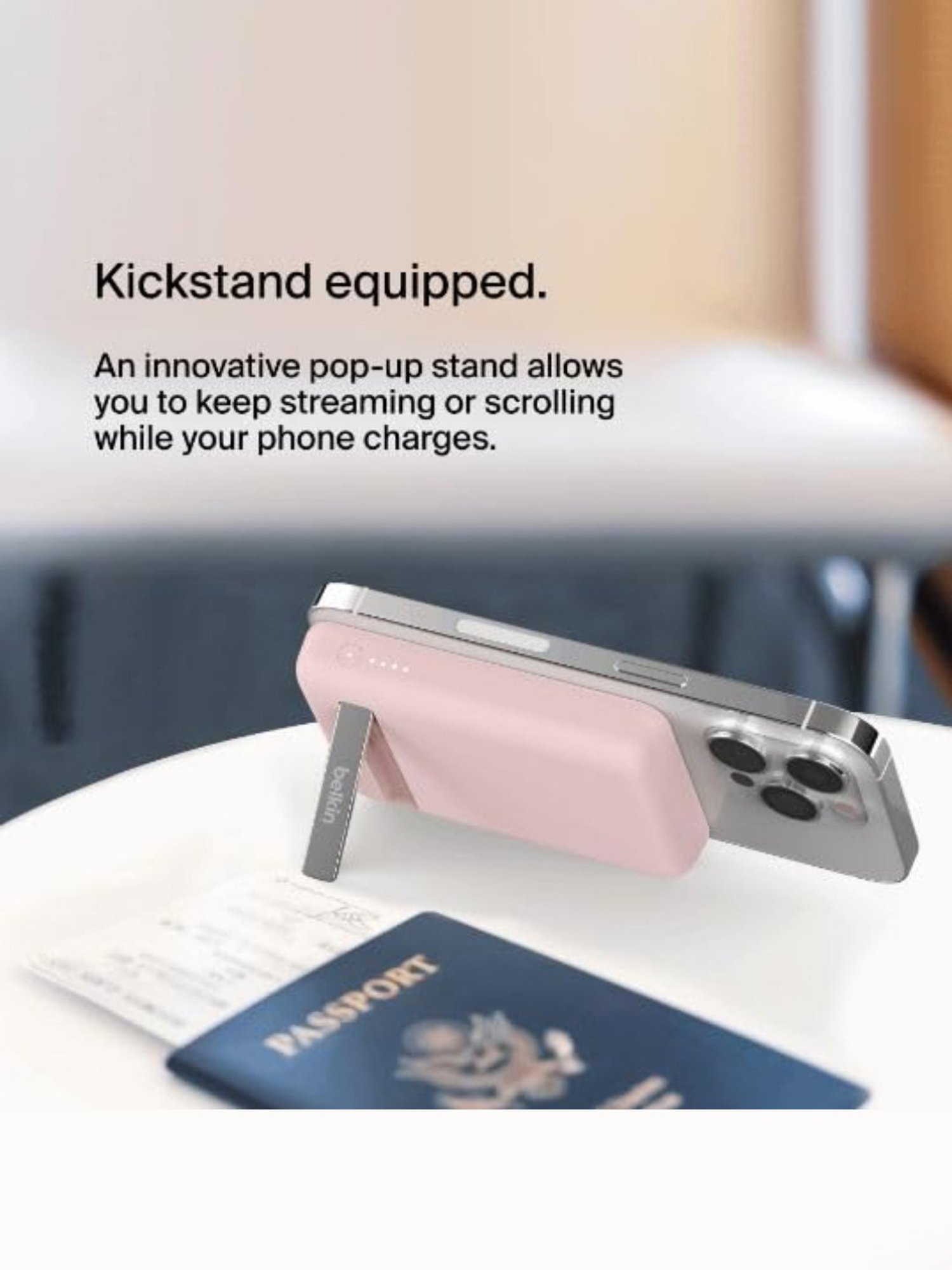 Belkin Quick Charge Magnetic Wireless Power Bank 5000mAh with Stand, Sleek Design (Pink)
