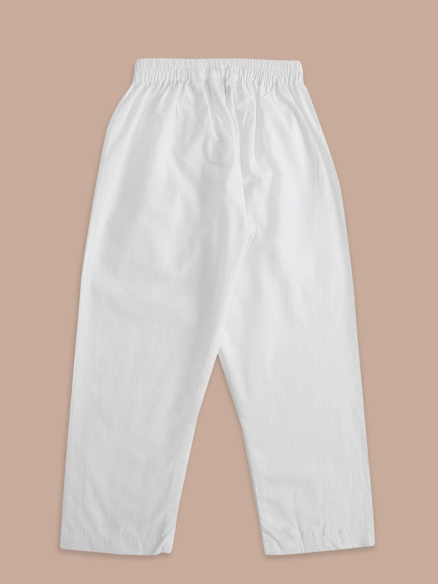 Indus Route by Pantaloons Kids Peach & White Cotton Textured Pattern Full Sleeves Kurta Set