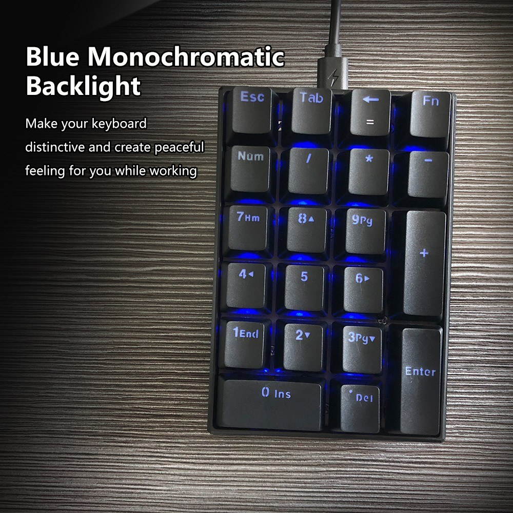 Motospeed K23 Keyboard USB Wired Numeric Mechanical Keyboard 21 Keys Blue Backlight Keyboard with OUTEMU Blue Switch