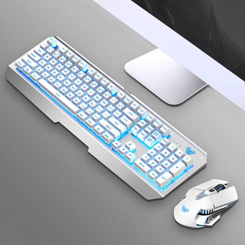 AULA T600 Rechargeable Mechanical Feeling Keyboard, 2.4GHz Wireless Connectivity, 26 Non-conflicting Keys(White Backlit)