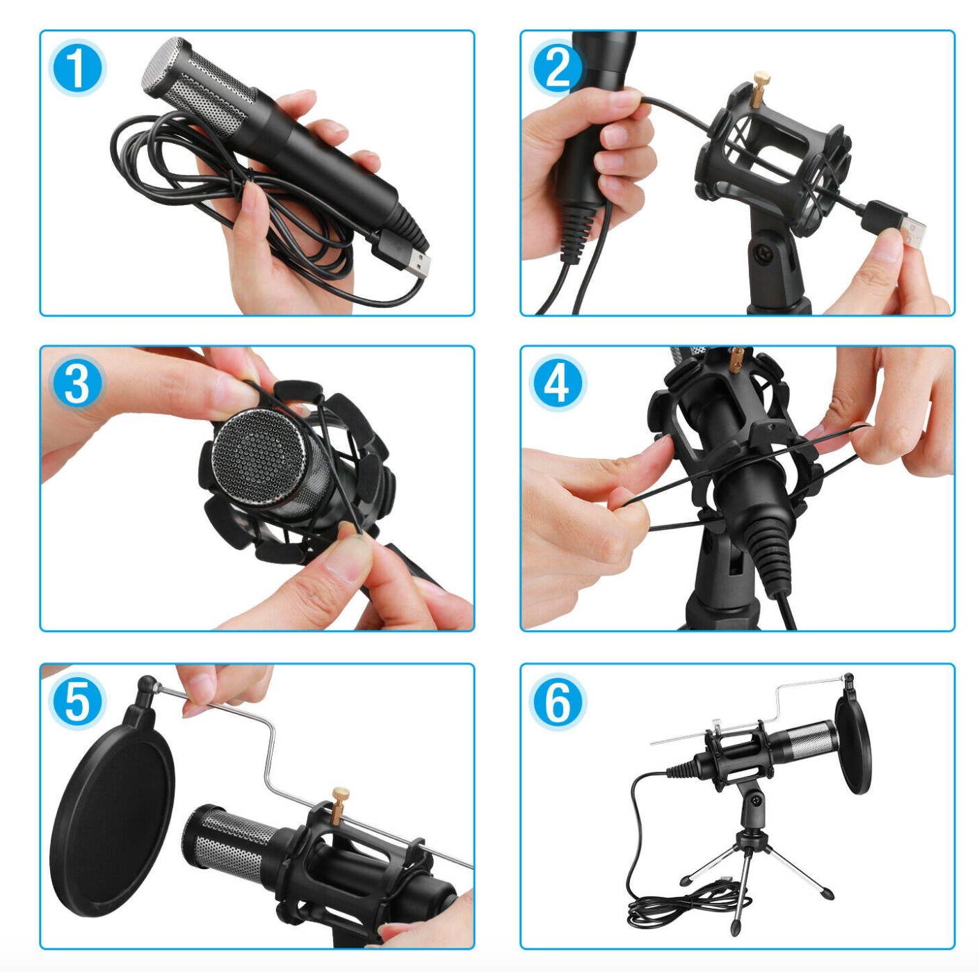 USB Condenser Microphone w/ Tripod Stand For Game Chat Audio Recording Computer