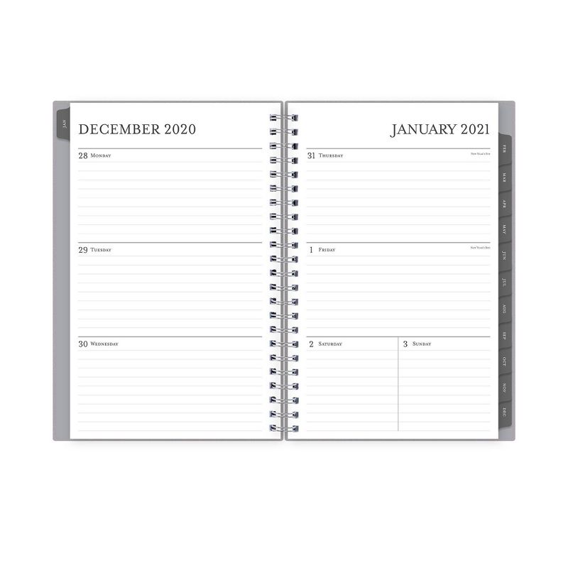 2021 Planner 5" x 8" Faux Leather Hard Cover Weekly/Monthly Wirebound Gray - Blue Sky