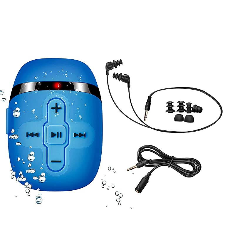 MP3 Player for Swimming and RunningUnderwater Headphones with Short Cord Shuffle Feature Blue