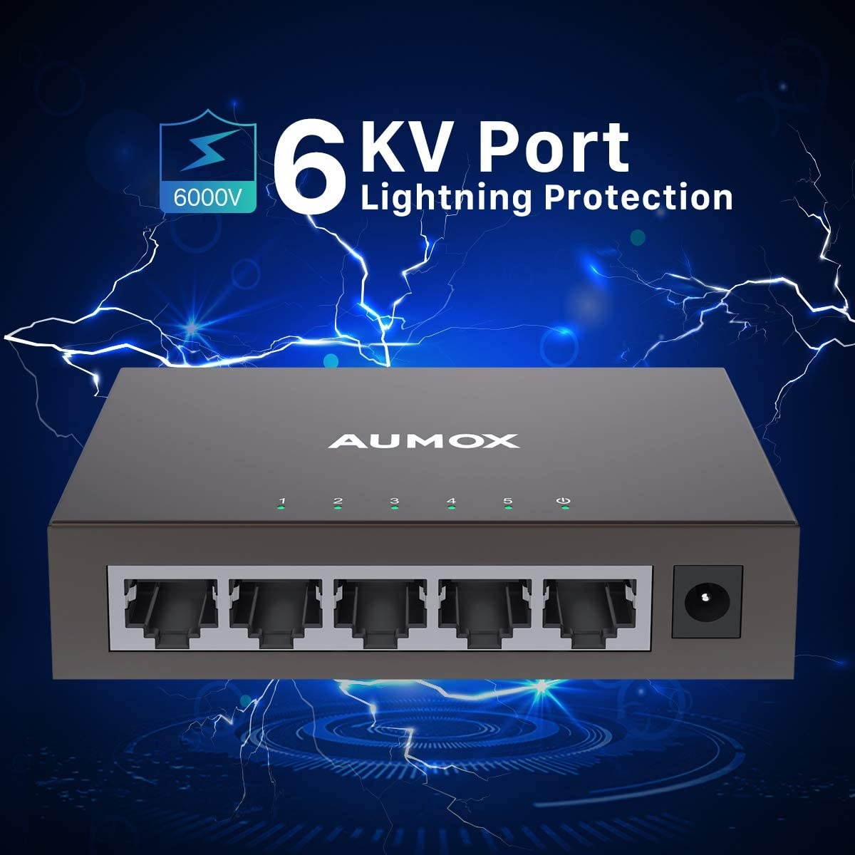 Aumox 5 Port Gigabit Ethernet Network Switch, Desktop, Unmanaged Ethernet Splitter, Durable Metal Casing, Traffic Optimization, Fanless Quite, Plug and Play (AM-SG205)