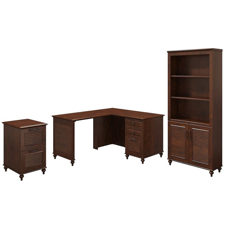 Office by kathy ireland 51W L Shaped Desk w/ Bookcase and File Cabinet Coastal Cherry ALA172CC
