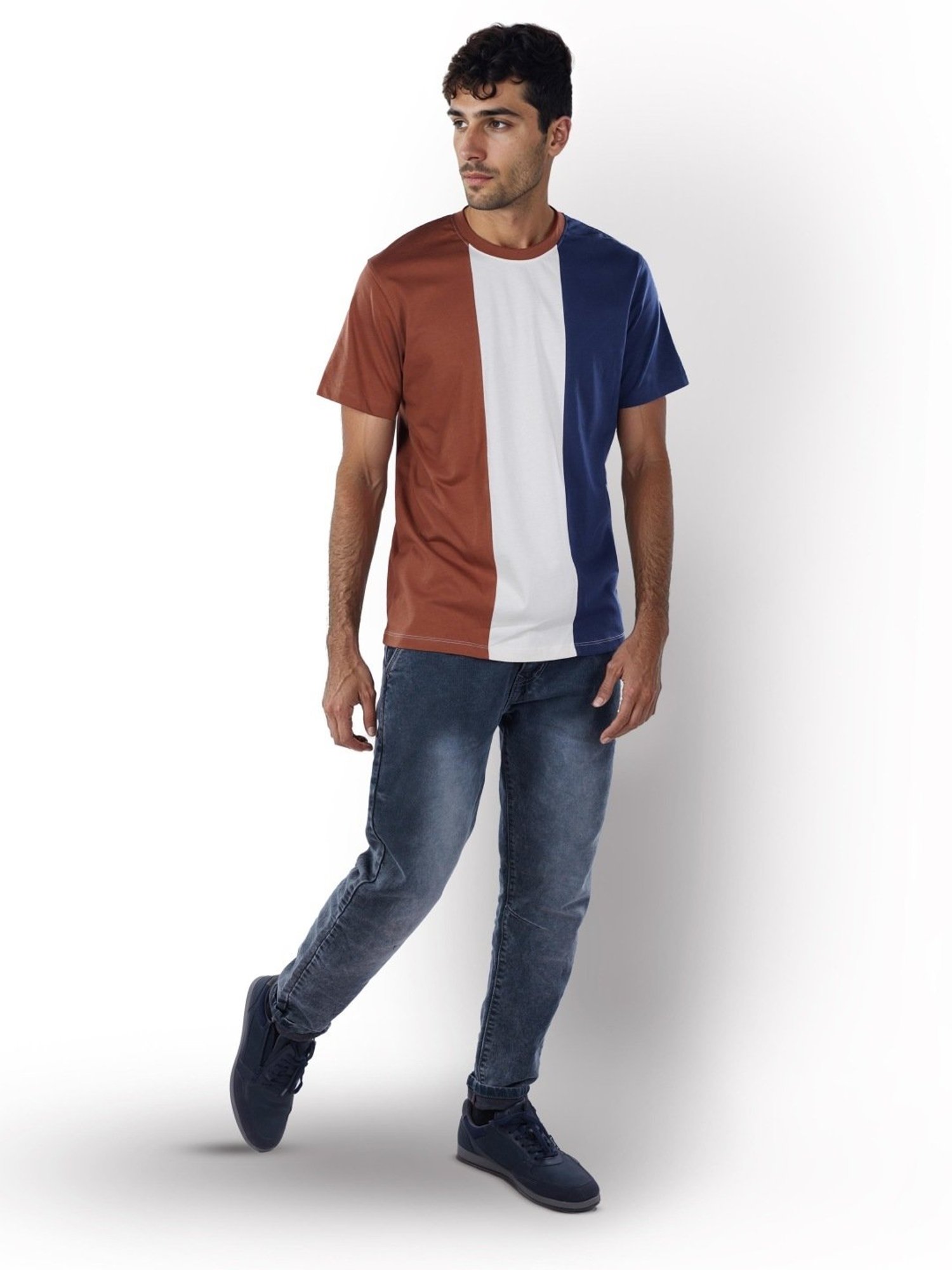 Celio* Navy Straight Fit Colour Block T-Shirt