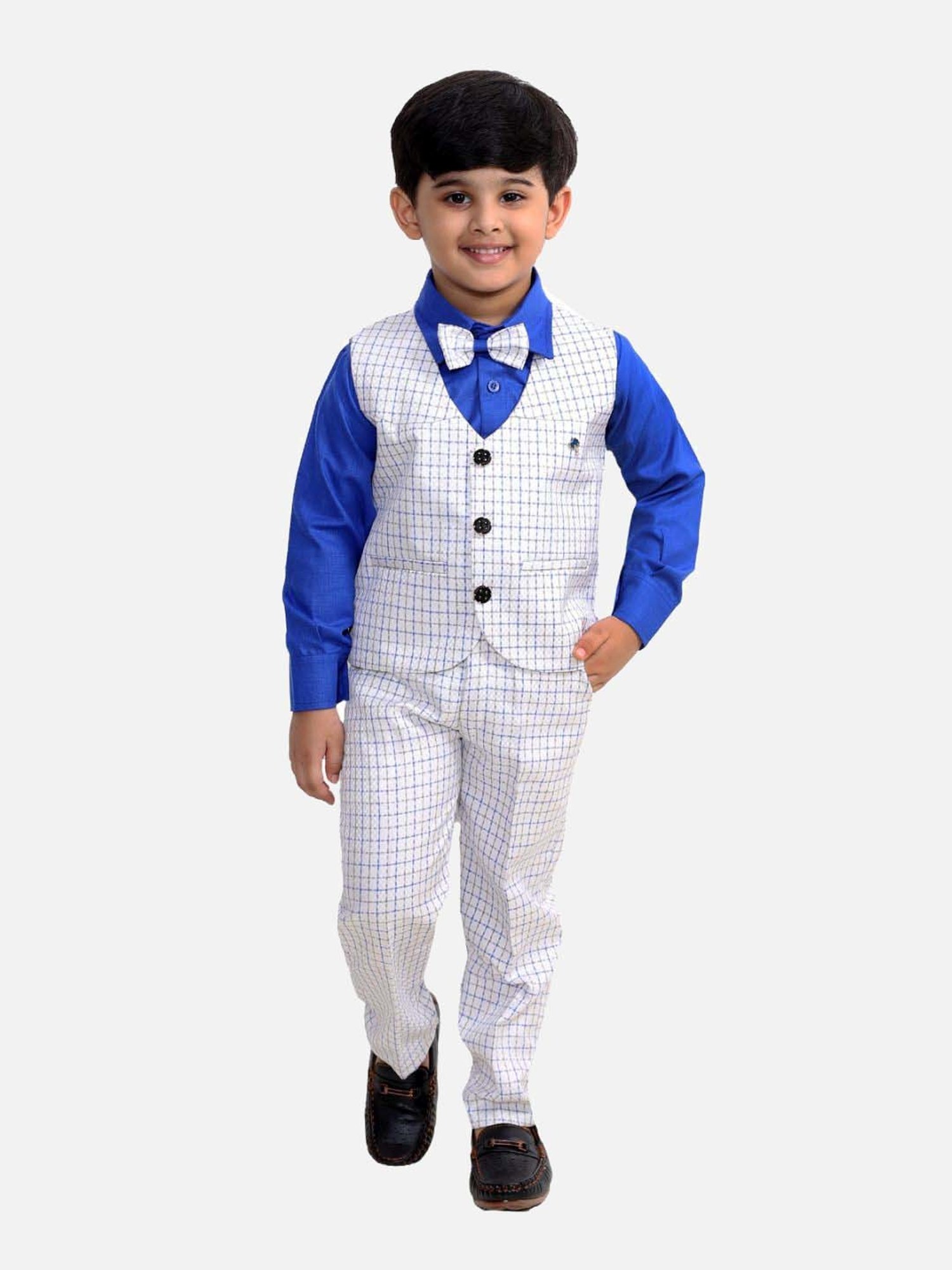Fourfolds Boys Blue Solid Full Sleeves Clothing Set