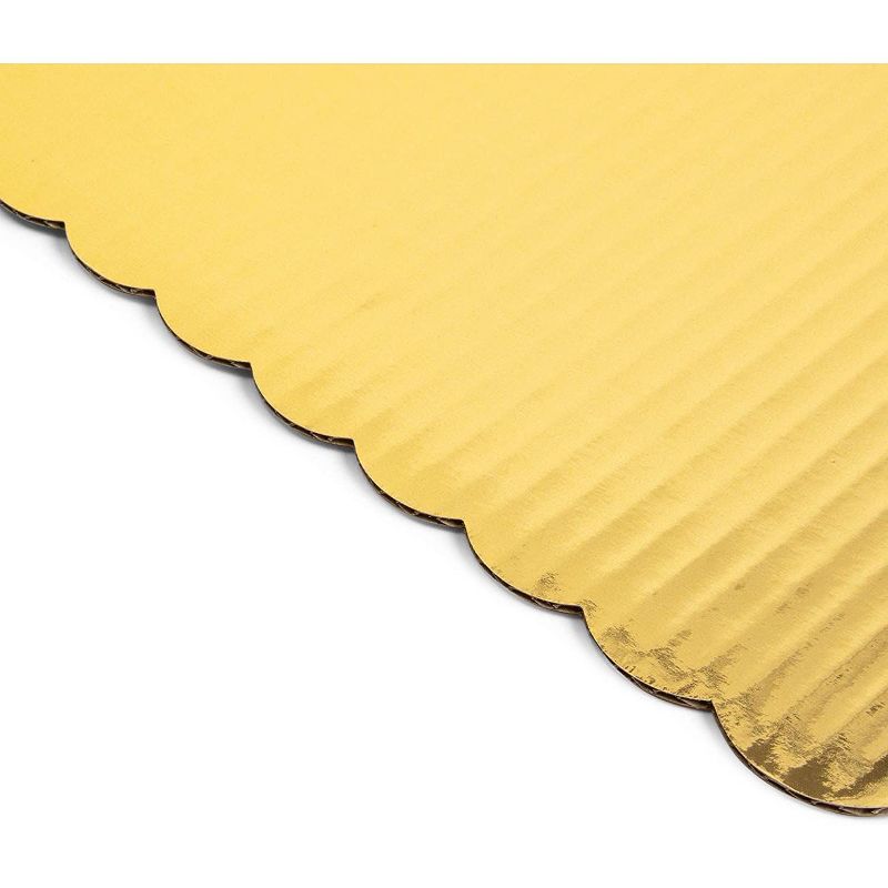 Sparkle and Bash 12 Pack Gold Foil Cake Boards, Scalloped Rectangle Dessert Base (14 x 10 In)