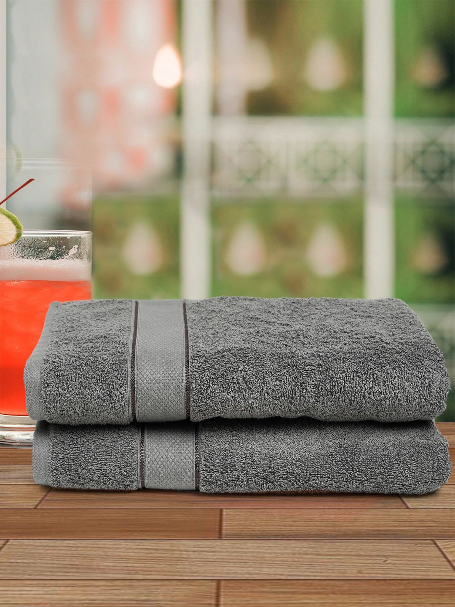 Creeva Grey 525 GSM Cotton Bath Towel Set of 2