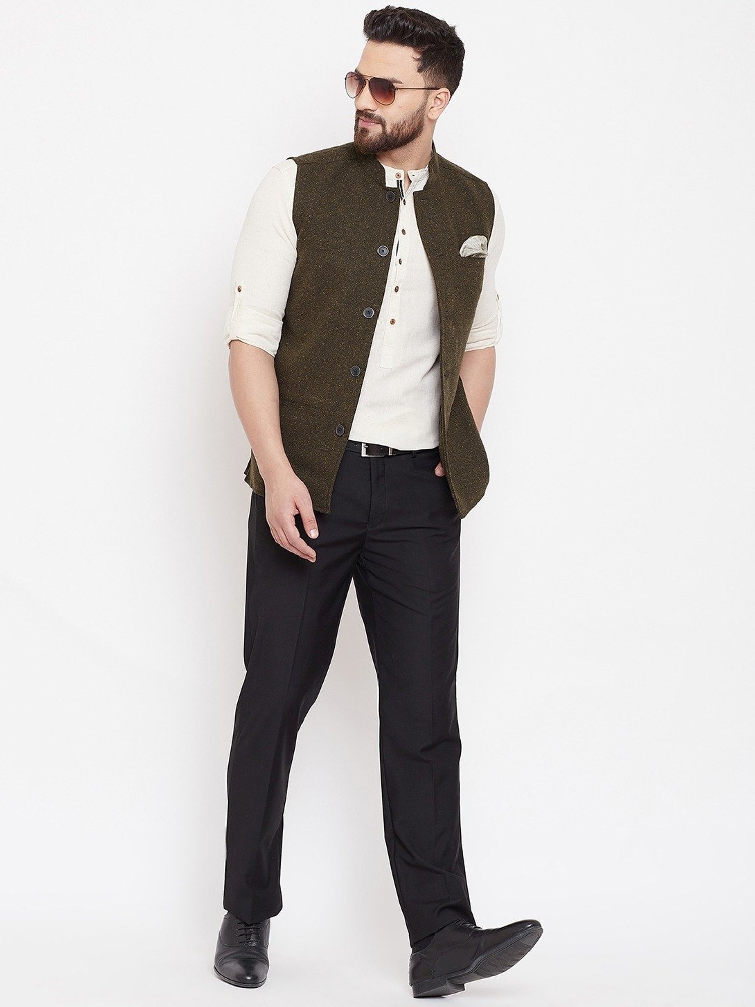 Even Green Regular Fit Nehru Jacket