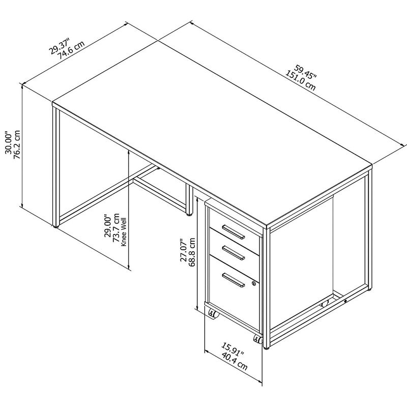 Office by kathy ireland 60 Computer Desk w/3-Drawer File Cabinet, Century Walnut MTH001CWSU