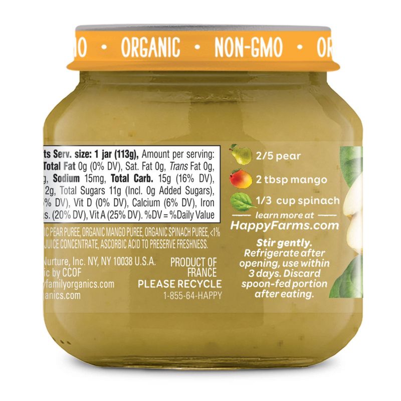HappyBaby Clearly Crafted Pears Mangos & Spinach Baby Meals Jar - 4oz