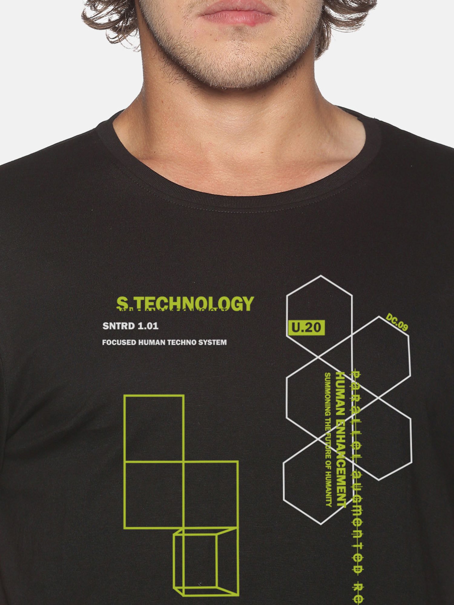 BLACK RADIO Black Slim Fit Printed Cotton Crew T-Shirt