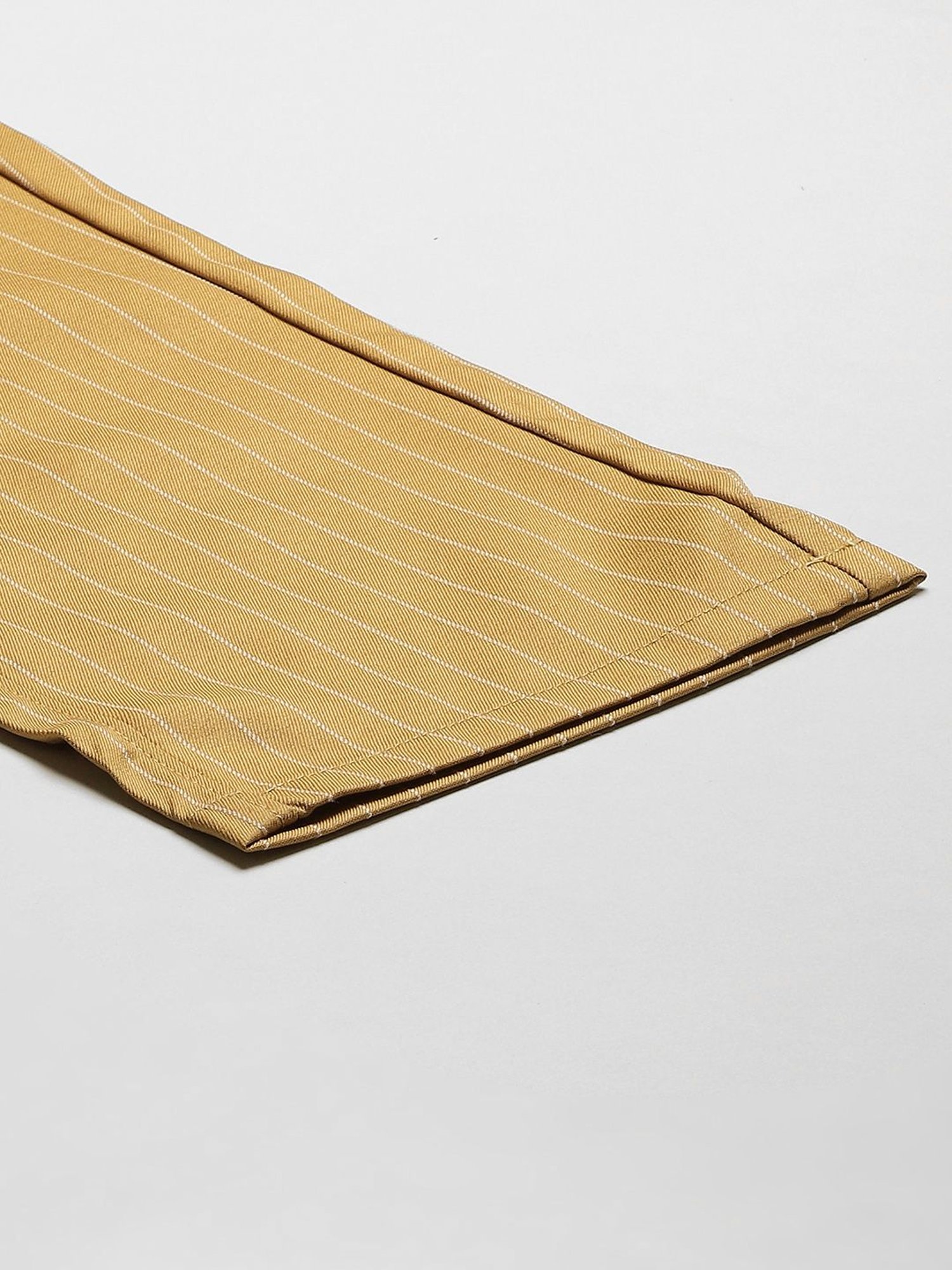 Sojanya Gold Cotton Regular Slim Fit Striped Flat Front Trousers