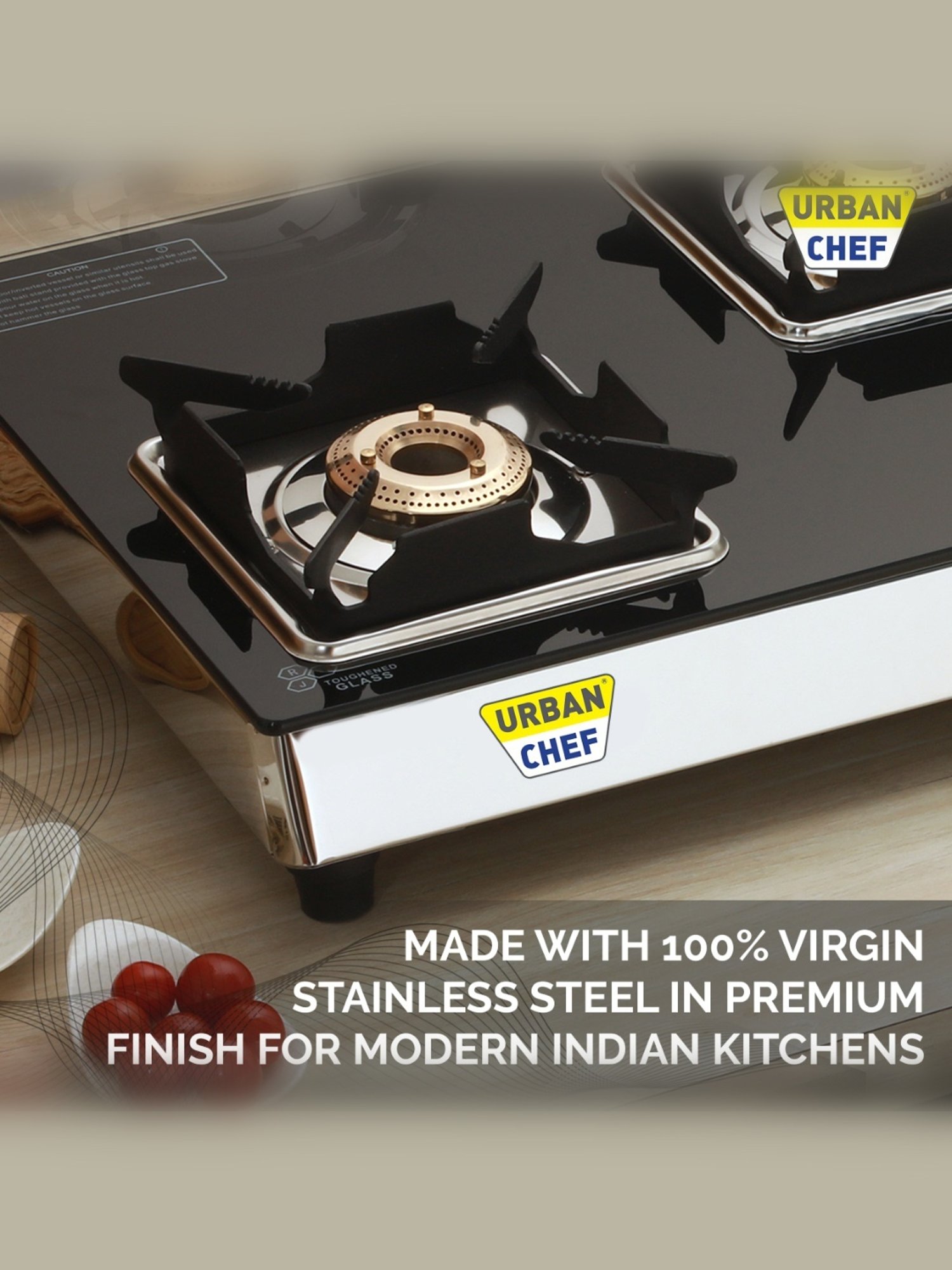 Urban Chef Gas Stove with 3 Burners ( Black )