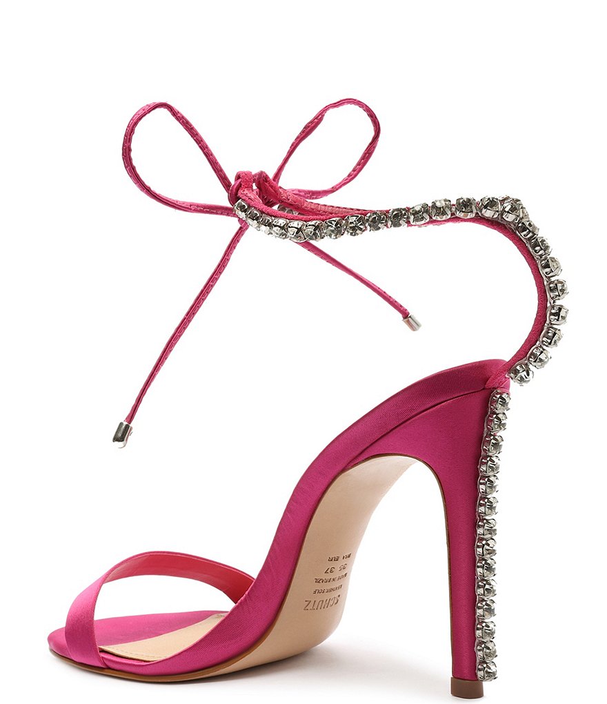Schutz Islah Satin Rhinestone Ankle Tie Dress Sandals