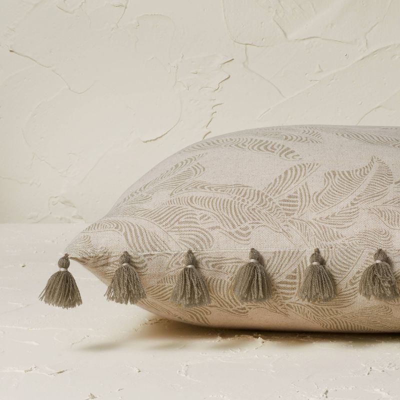 Printed Botanical Textured Linen Square Throw Pillow Neutral - Opalhouse™ designed with Jungalow™