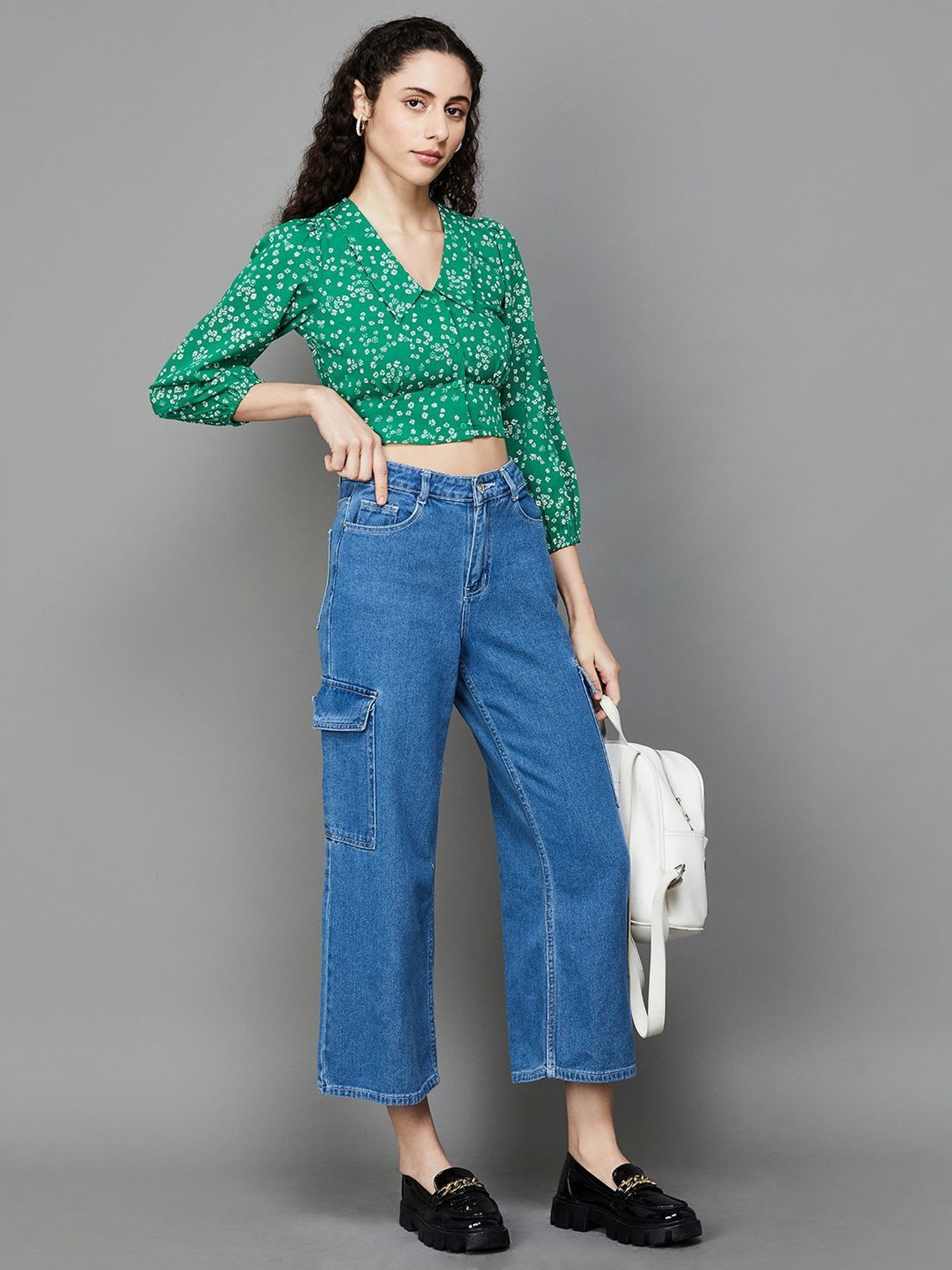 Ginger by Lifestyle Green Floral Print Crop Top