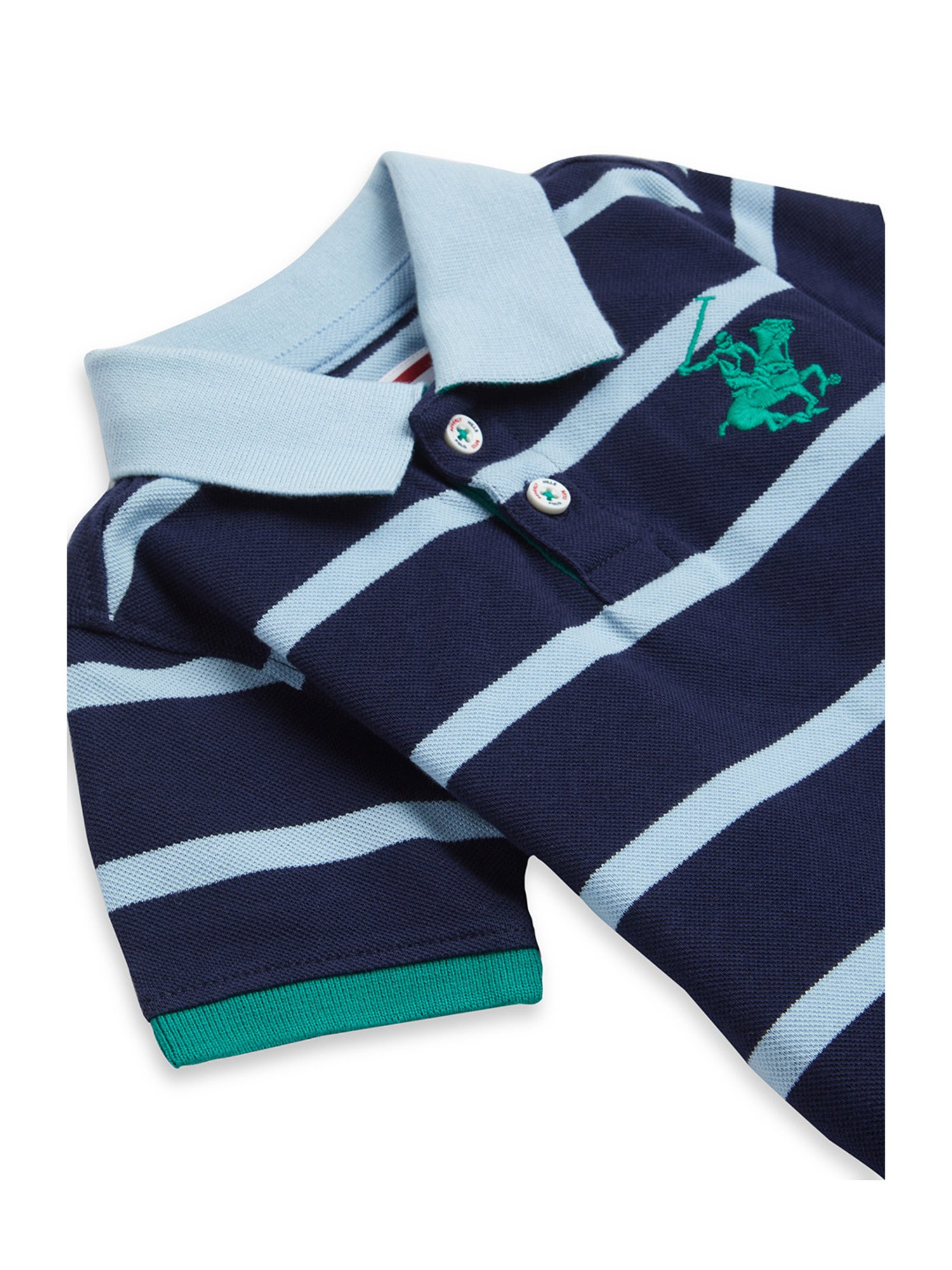 Beverly Hills Polo Club Kids Navy & Green Striped Polo T-Shirt