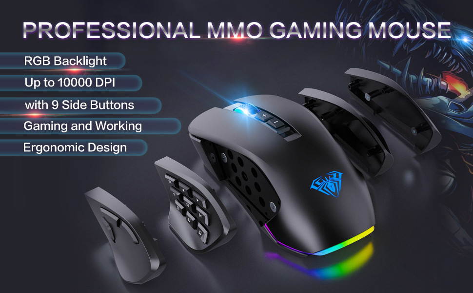 AULA H510 RGB Wired Gaming Mouse 10000 DPI Side Buttons Macro Programmable Ergonomic 14 Keys Backlit Gamer Mice For Laptop Desktop PC