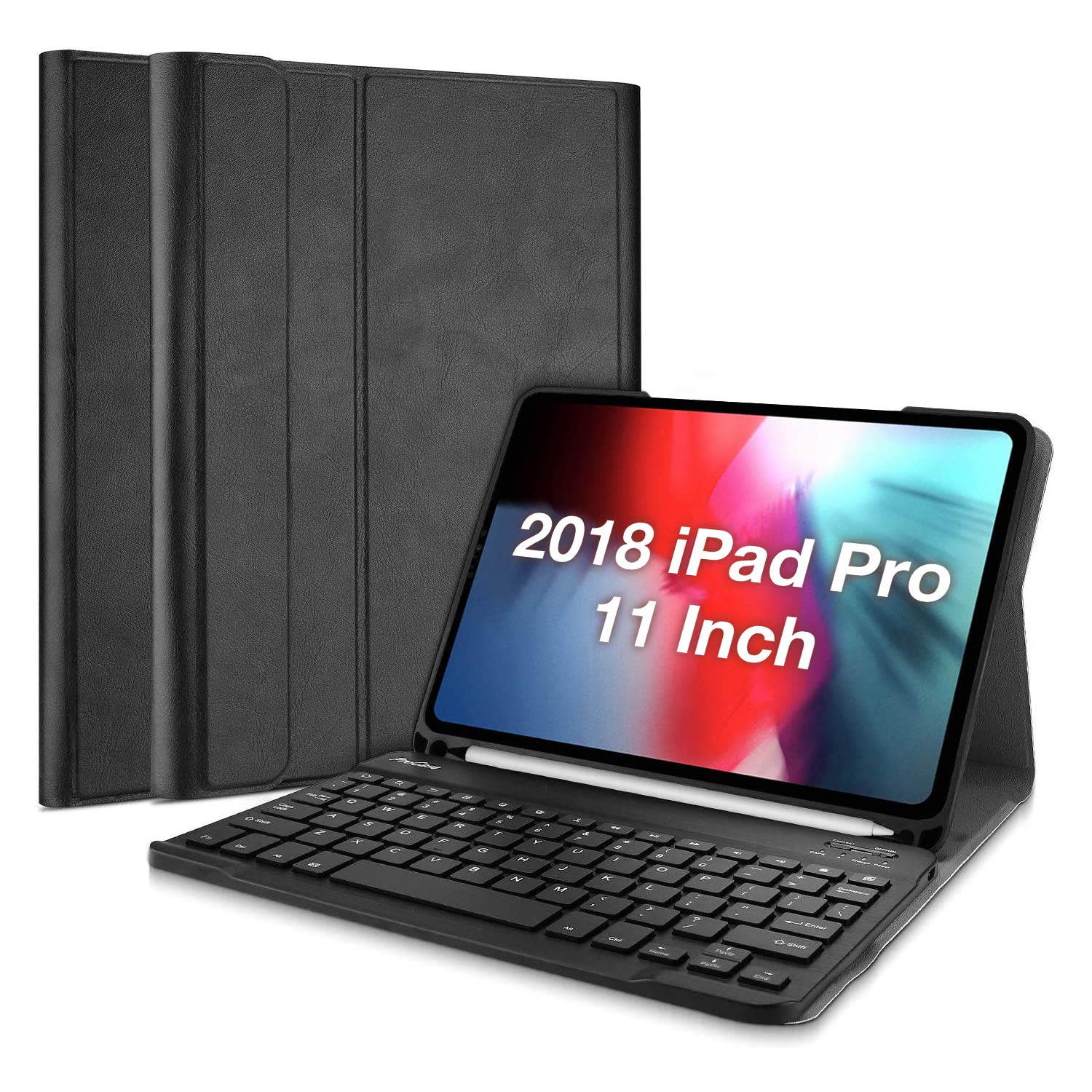 Procase Keyboard Case for iPad Pro 11 2018 1st Gen (Old Model A1980 A2013 A1934 A1979), Slim Shell Lightweight Smart Cover with Magnetically Detachable Wireless Keyboard for iPad Pro 11 Inch -Black