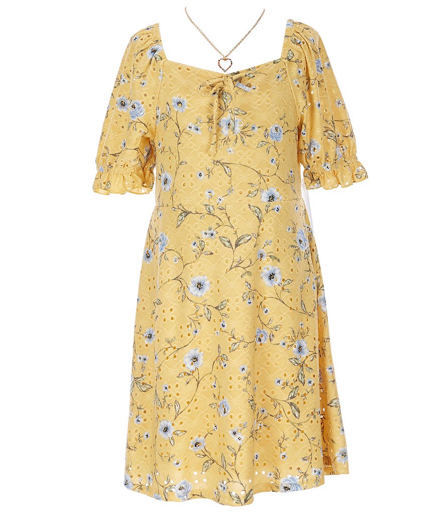 Ally B Big Girls 7-16 Puffed-Sleeve Sweatheart Floral Fit-And-Flare Dress