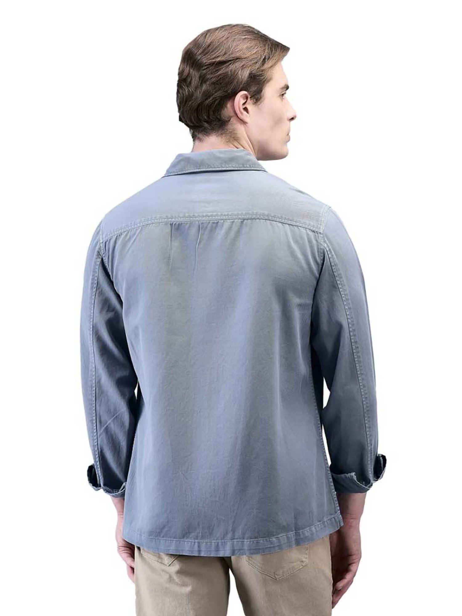 Woodland Mid Blue Regular Fit Cotton Shirt