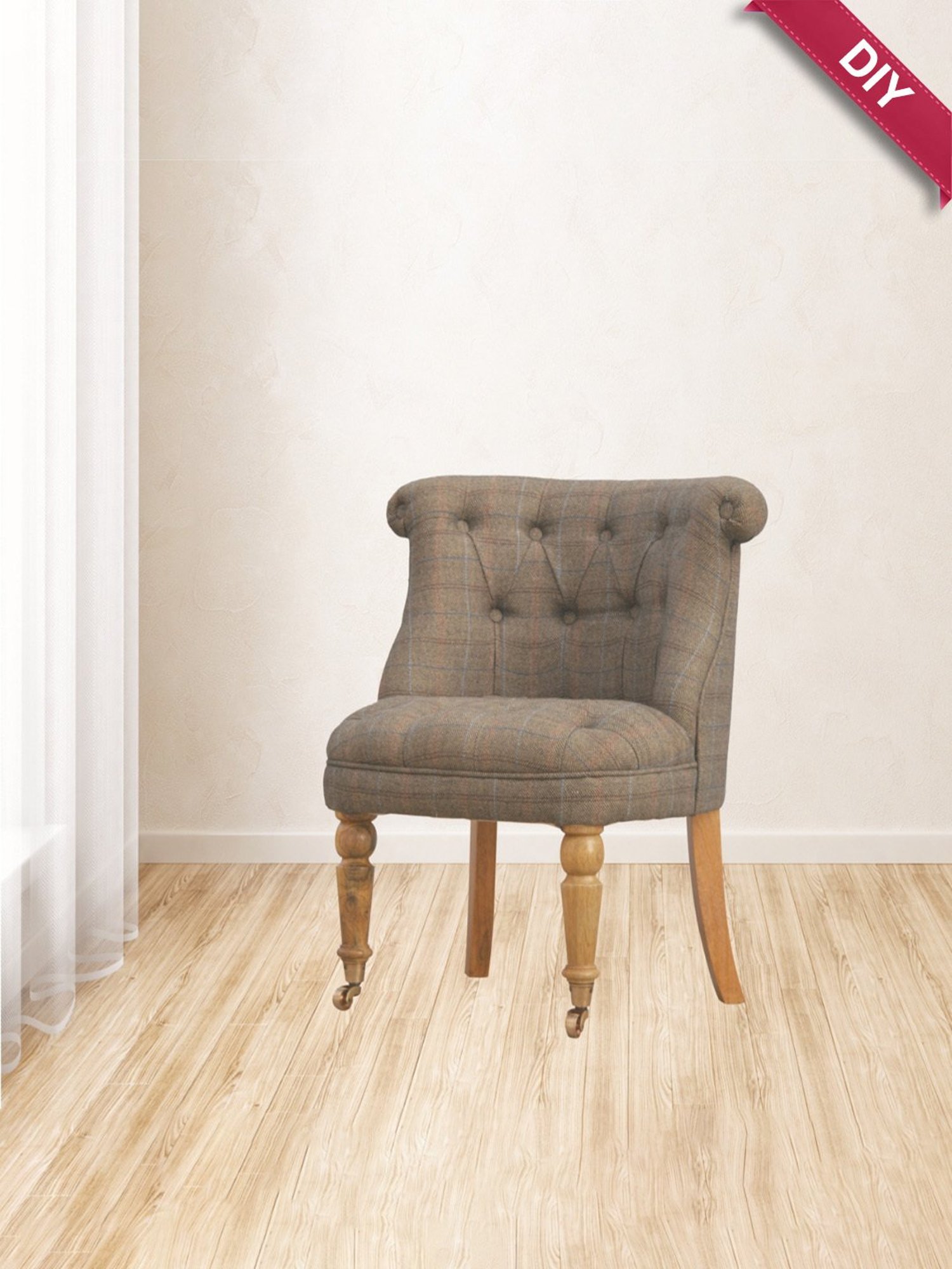 Artisan Furniture Grey & Brown Wood Tweed Accent Chair