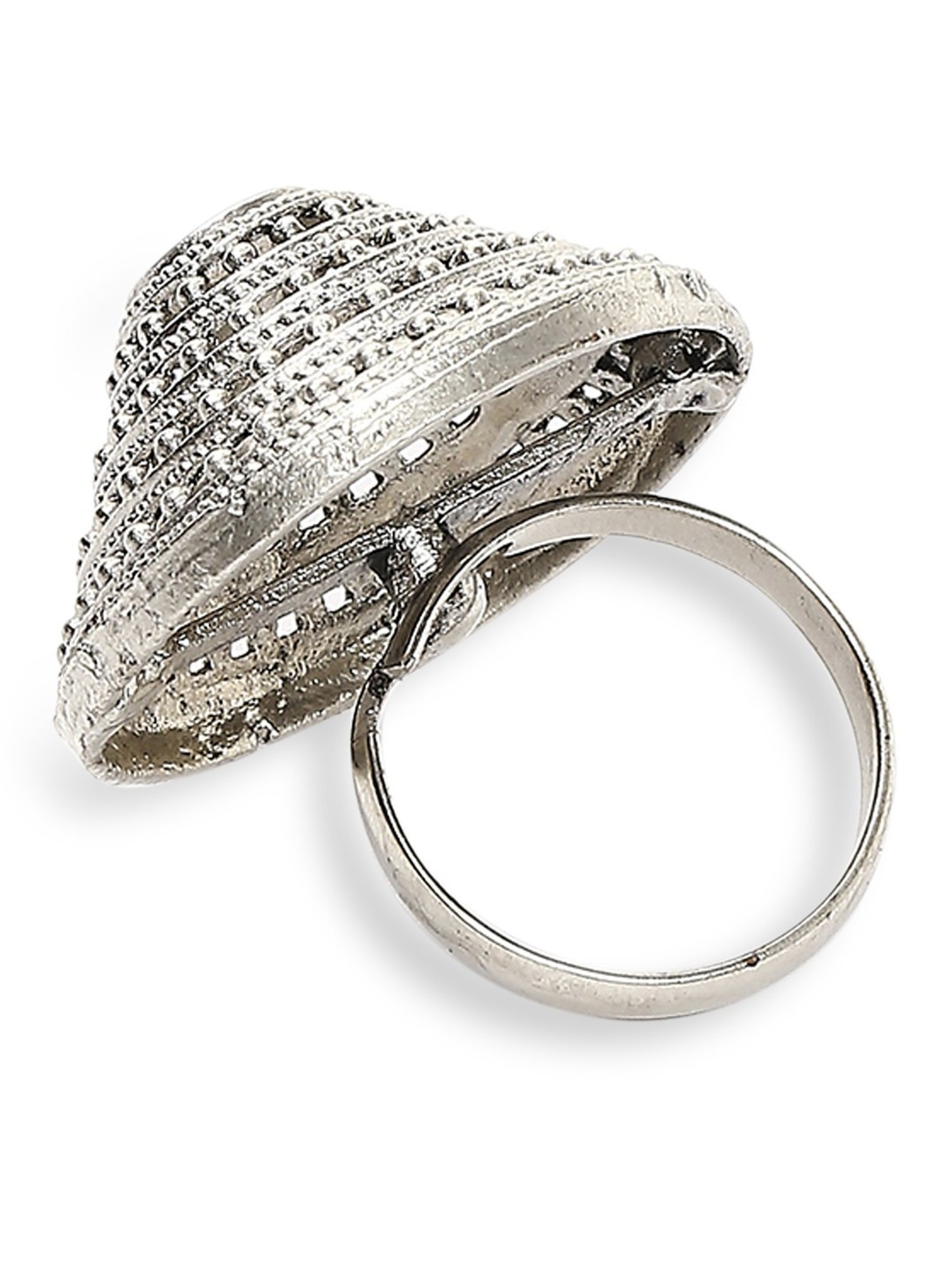 OOMPH Oxidised Silver 3D Design Tribal & Afghan Adjustable Finger Ring