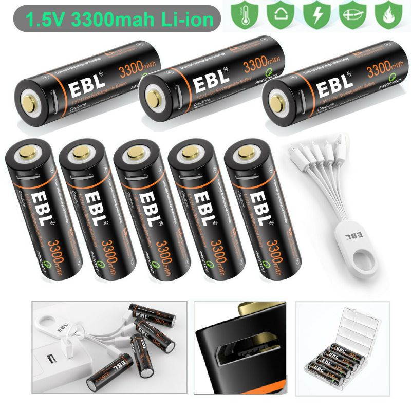 Lot Rechargeable 3300mWh AA Battery 1.5V Li-ion Lithium Batteries  USB Cable