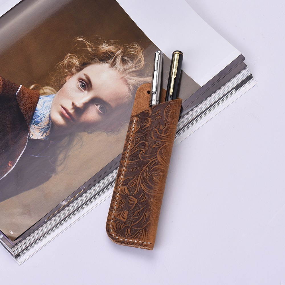 Handmade Retro Vintage Full Grain Leather Pencil Case Pouch Pen Holder Organizer Bag Stationery Gift for Kids